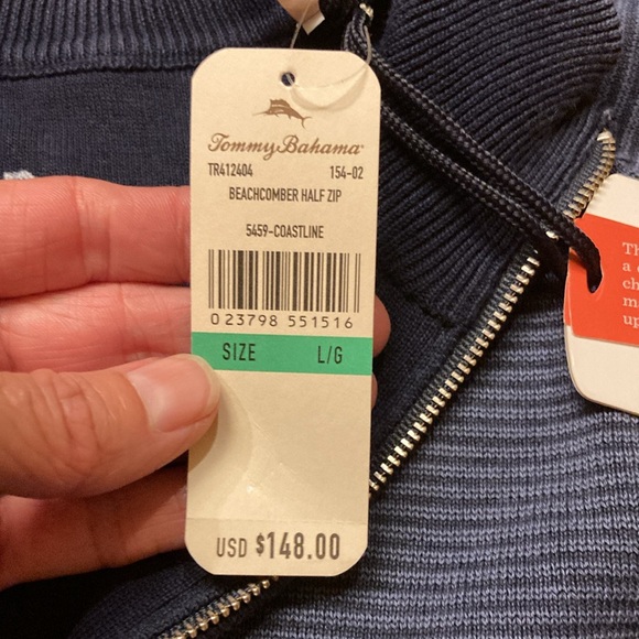 Men’s Tommy Bahama Navy Blue 3/4 Zip Long Sleeve Pullover. Size L. NWT - Picture 8 of 11